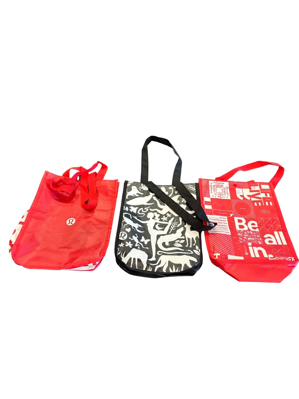 lululemon Reusable Tote Bag Set of 3 Red Black White Be All In